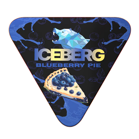 Angled view of ICEBERG Pie Can Blueberry 50mg metal pie-style nicotine pouch can showing 40-pouch limited edition design, Find on Jetsnus