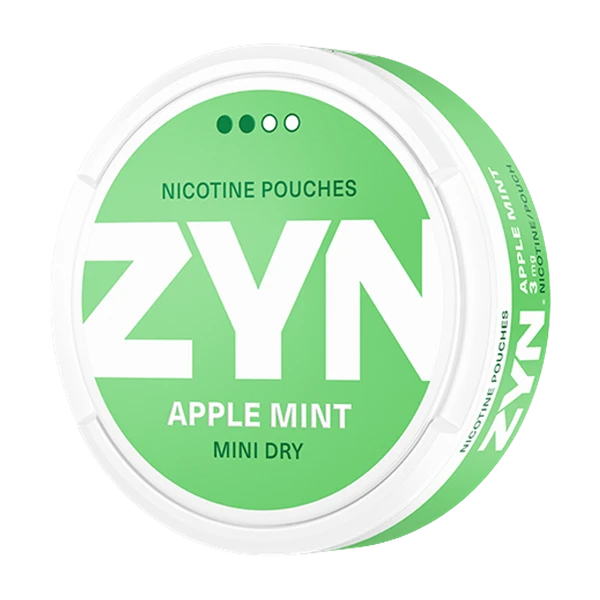 ZYN Apple Mint Mini 3mg nicotine pouches can with light apple and mint flavor – tobacco-free, low strength, available at jetsnus.com