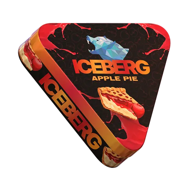 3D side view of ICEBERG Pie Can Apple 50mg highlighting rounded pie-style metal body and limited edition apple theme — Buy on JETSNUS.com