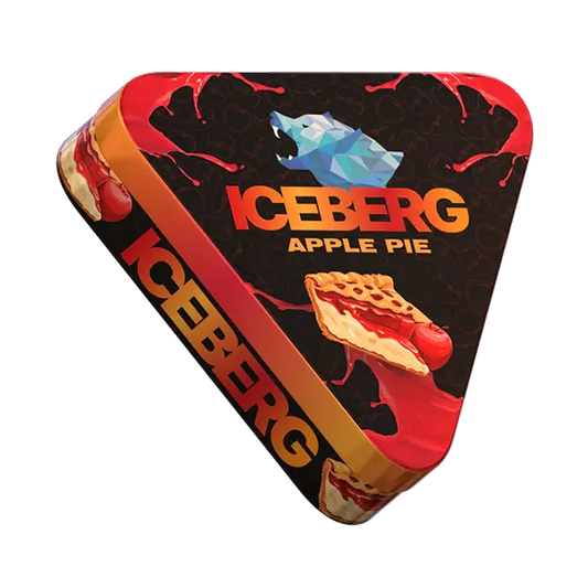 3D side view of ICEBERG Pie Can Apple 50mg highlighting rounded pie-style metal body and limited edition apple theme — Buy on JETSNUS.com