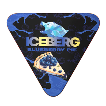 Angled view of ICEBERG Pie Can Blueberry 50mg metal pie-style nicotine pouch can showing 40-pouch limited edition design, Find on Jetsnus