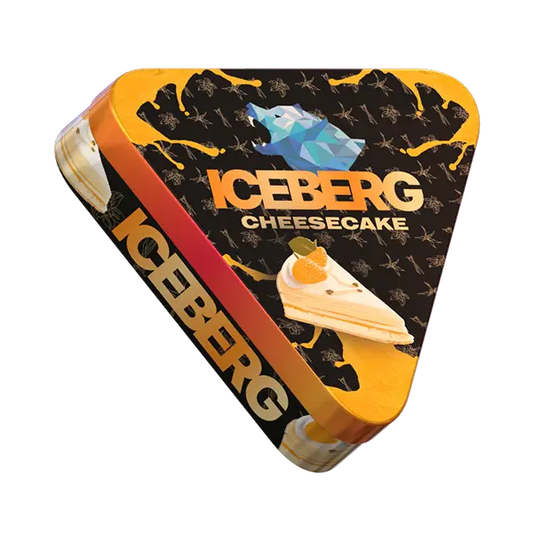 Side-profile 3D view of ICEBERG Pie Can Cheesecake 50mg highlighting limited edition metal texture and 40-pouch capacity — Buy on JETSNUS.com
