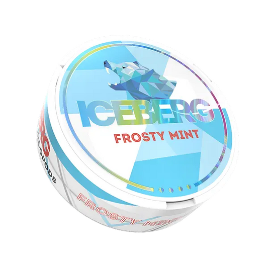 ICEBERG Frosty Mint 50mg 2D front view with icy mint artwork on nicotine pouch can — Buy on JETSNUS.com