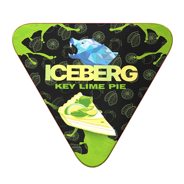 Iceberg Key Lime Pie pouches with a triangular shape and green and black design.