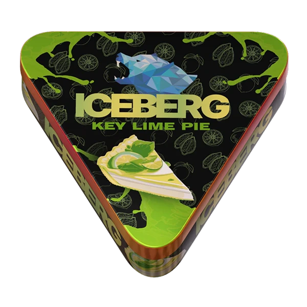 ICEBERG Pie Can Key Lime 50mg limited edition metal pie-shaped can, front view with key lime dessert-themed design on white background - JetSnus.com