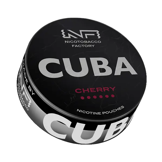 CUBA BLACK Cherry nicotine pouches can – rich cherry flavor available at JetSnus.com