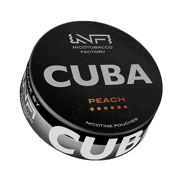 CUBA BLACK Peach nicotine pouches can – sweet peach flavor CUBA BLACK available at JetSnus.com