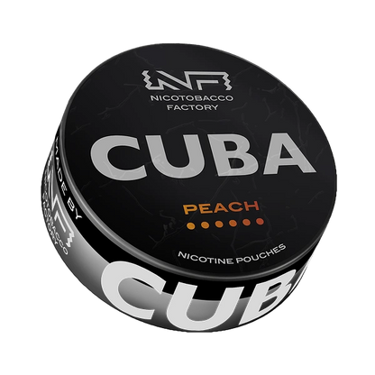CUBA BLACK Peach nicotine pouches can – sweet peach flavor CUBA BLACK available at JetSnus.com