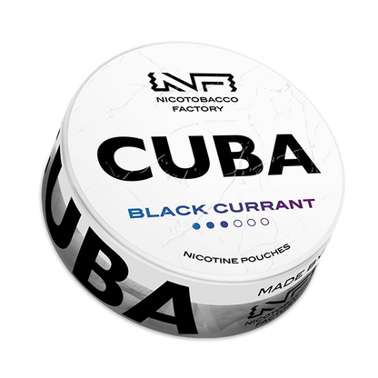 CUBA White Black Currant nicotine pouches 16 mg/g – blackcurrant flavor can JetSnus.com