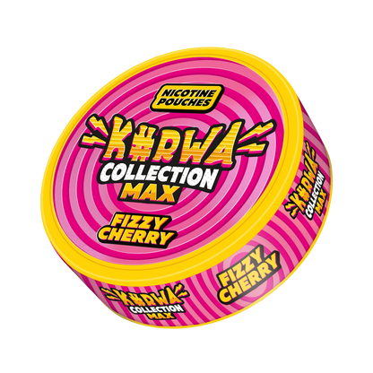 KURWA MAX Fizzy Cherry 43mg nicotine pouches can with sweet sparkling cherry flavor