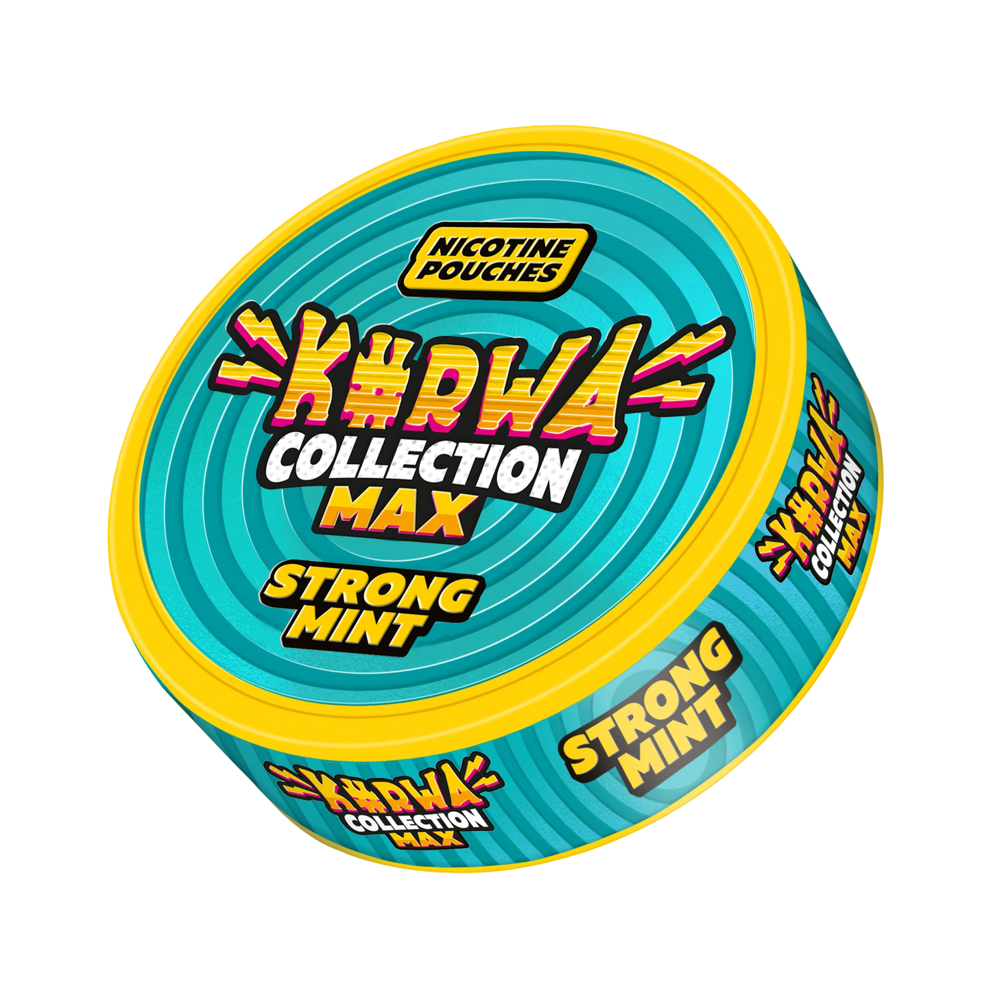 KURWA MAX Strong Mint 43mg nicotine pouches can with sharp icy mint flavor