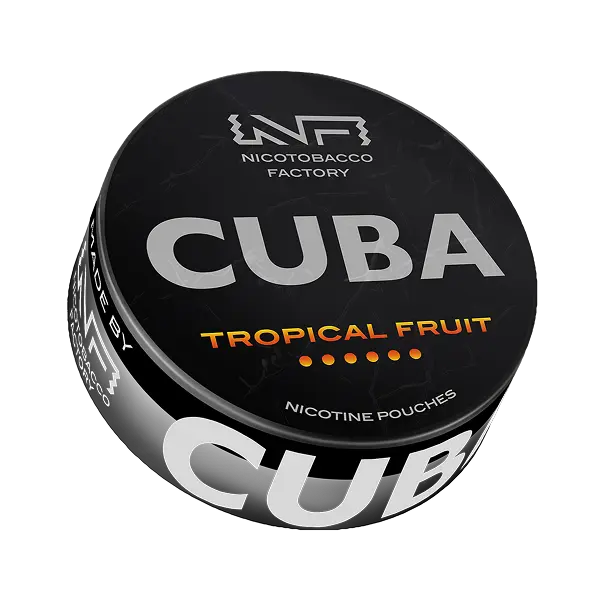 cuba black tropical fruit 66mg strong nicotine pouch can side view — jetsnus.com