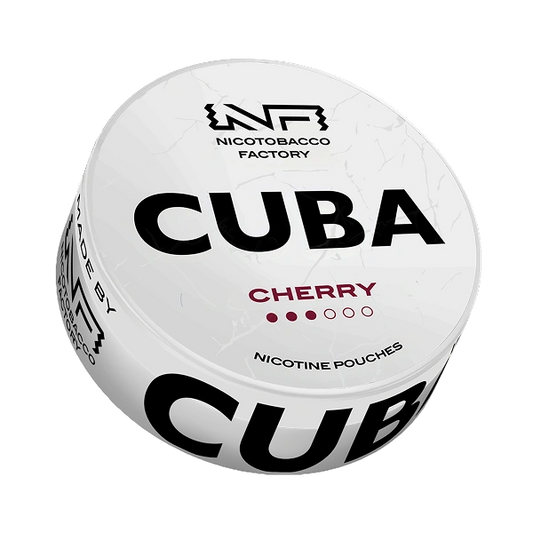 CUBA White Cherry nicotine pouches 16 mg/g – sweet cherry flavor can available at JetSnus.com