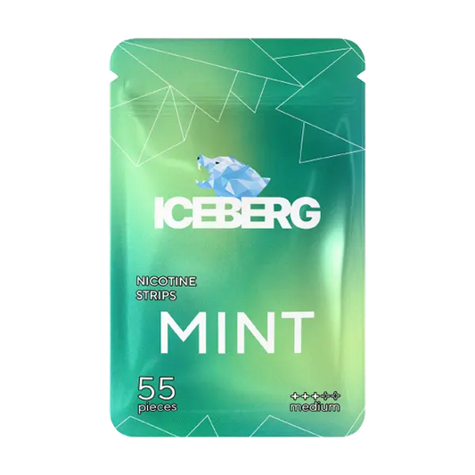 ICEBERG Mint brand New nicotine strips 11mg in a sleek modern packet, delivering a crisp mint flavour through 55 ultra-thin tobacco-free strips — available now on JETSNUS.com