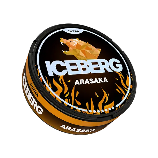 iceberg araska 70mg nicotine pouch can with icy flavour branding