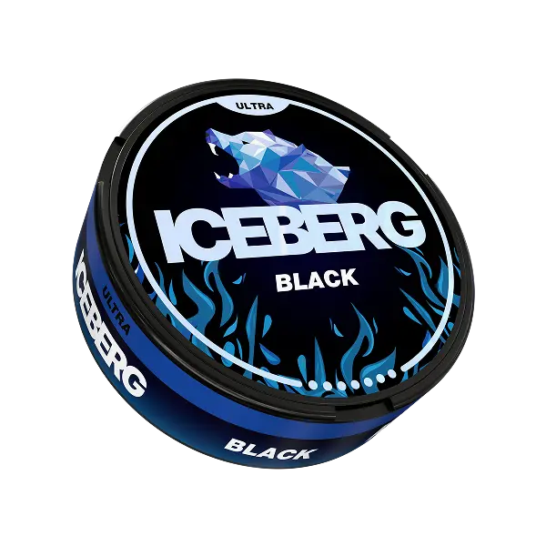 “ICEBERG Black 70mg extra strong nicotine pouch can on white background