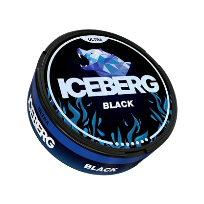 “ICEBERG Black 70mg extra strong nicotine pouch can on white background