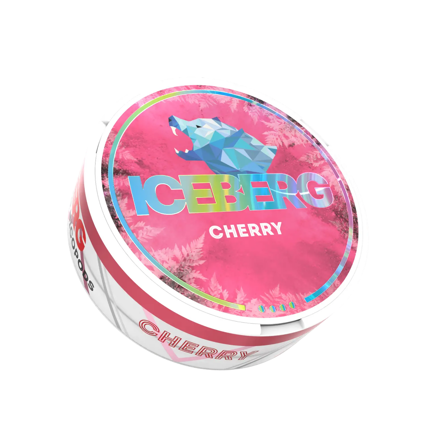 iceberg cherry 50mg nicotine pouch can with red cherry flavour branding