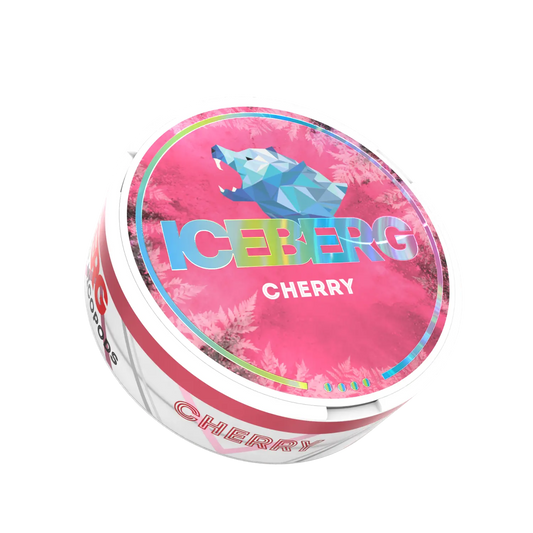 iceberg cherry 50mg nicotine pouch can with red cherry flavour branding