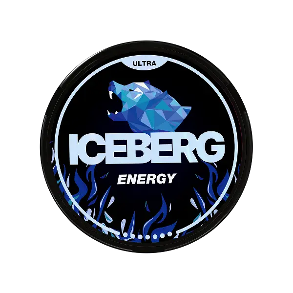 iceberg energy 70mg extra strong nicotine pouches front can on white background