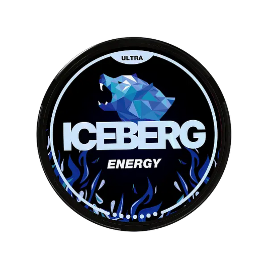 iceberg energy 70mg extra strong nicotine pouches front can on white background