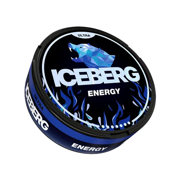 iceberg energy 70mg extra strong nicotine pouches front can on white background