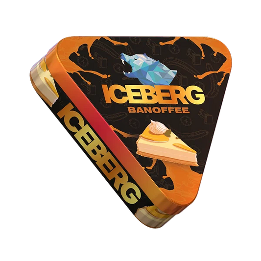 ICEBERG Pie Can Banoffee 50mg limited edition metal pie-shaped can, front view with dessert-inspired design on white background
