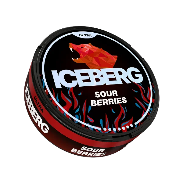 iceberg sour berries 70mg nicotine pouch can with sour berry design