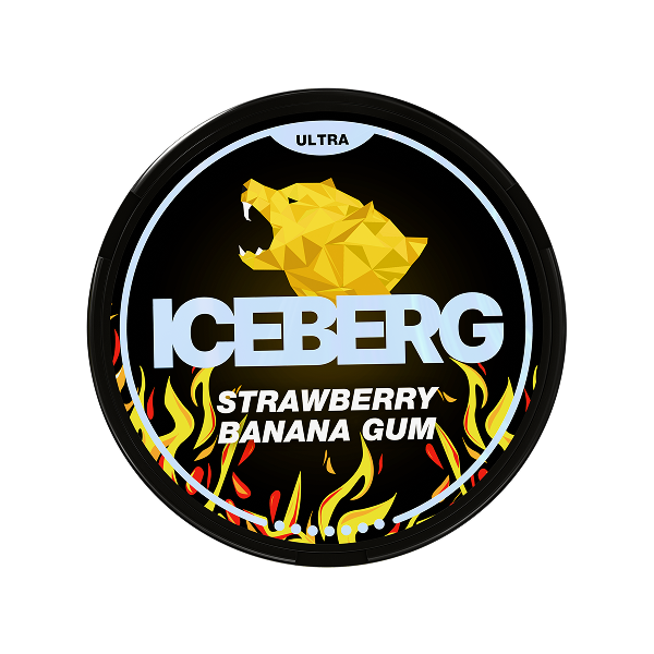 iceberg strawberry banana gum 70mg nicotine pouch, snus fruity flavour can