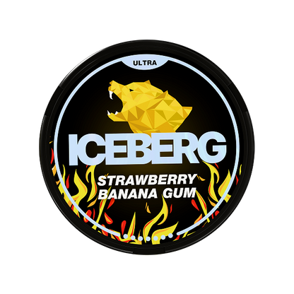 iceberg strawberry banana gum 70mg nicotine pouch, snus fruity flavour can