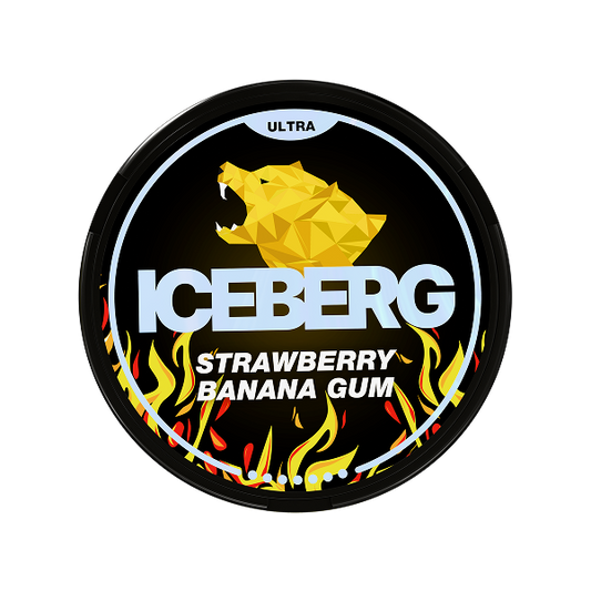 iceberg strawberry banana gum 70mg nicotine pouch, snus fruity flavour can