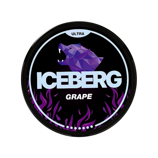 iceberg ultra grape 70mg nicotine pouch can with purple grape design