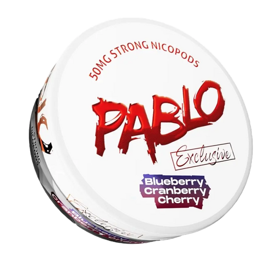 Pablo Exclusive Blueberry Cranberry Cherry 50mg nicotine pouches, snus – strong berry flavor nicopods can available at JetSnus.com