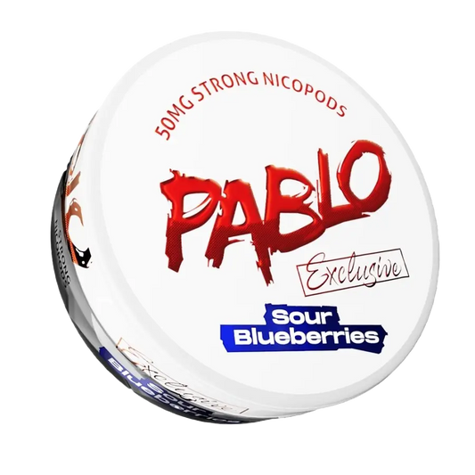 Pablo Exclusive Sour Blueberries 50mg nicotine pouches – ultra strong sour blueberry flavor nicopods can available at JetSnus.com