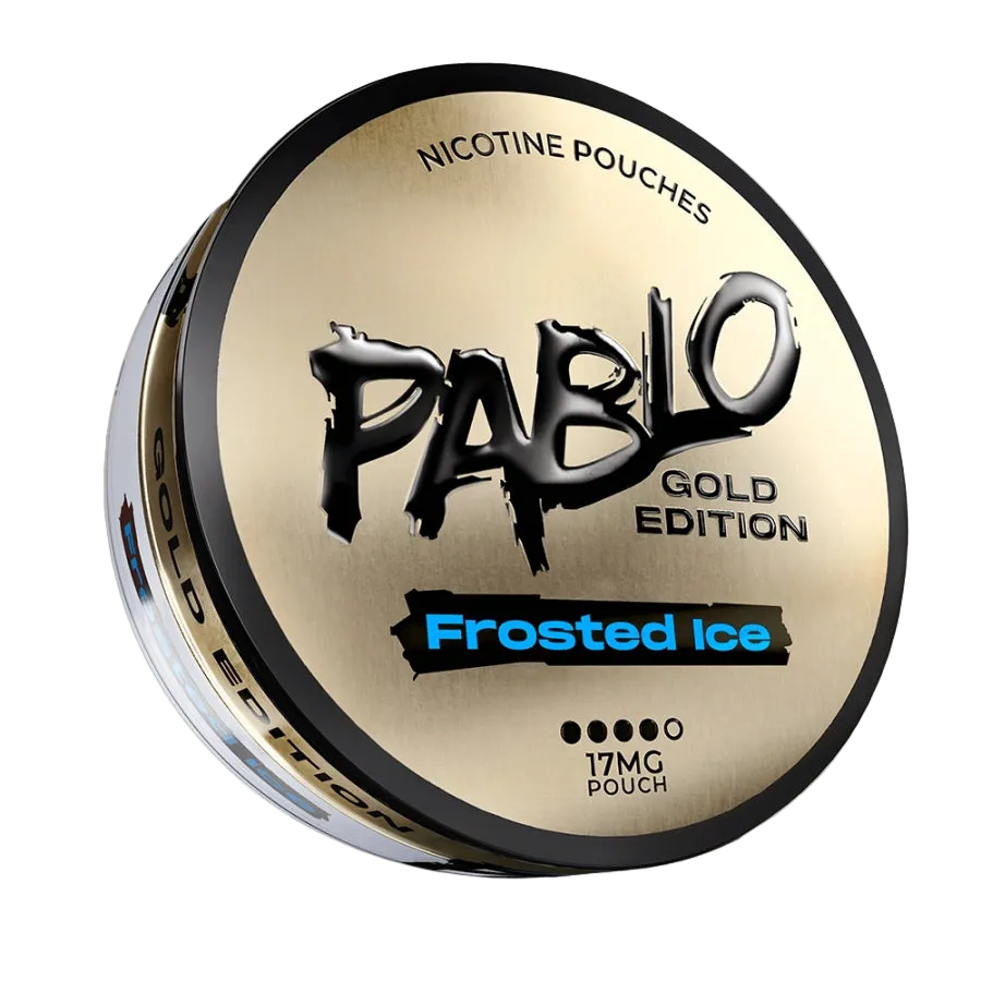 PABLO Gold Edition Frosted Ice 24.29mg 2D front view with premium gold packaging and frosted ice flavour design on nicotine pouch can — Buy on JETSNUS.com