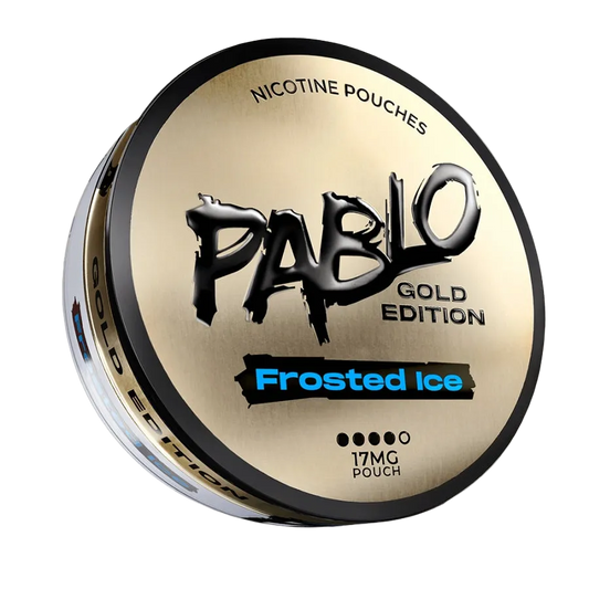PABLO Gold Edition Frosted Ice 24.29mg 2D front view with premium gold packaging and frosted ice flavour design on nicotine pouch can — Buy on JETSNUS.com
