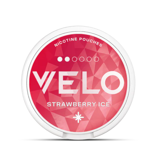 Buy VELO Strawberry Ice Mini 9.6mg nicotine pouches online at JetSnus. Sweet strawberry & cooling ice flavor. Fast EU shipping. Discreet delivery.